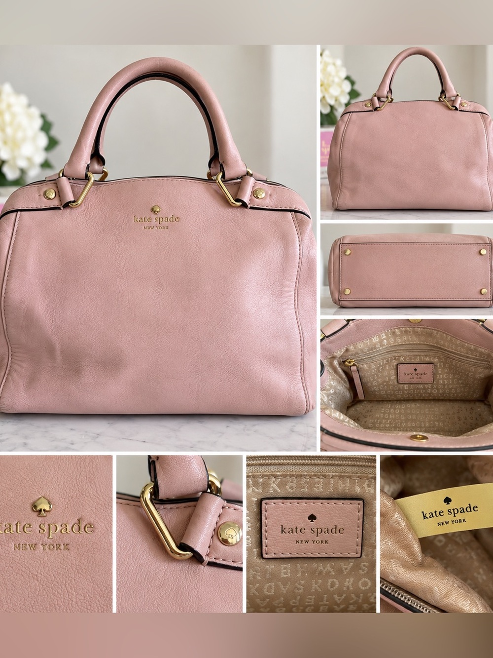 Kate Spade New York Blush Pink Leather Satchel Handbag Gold Hardware